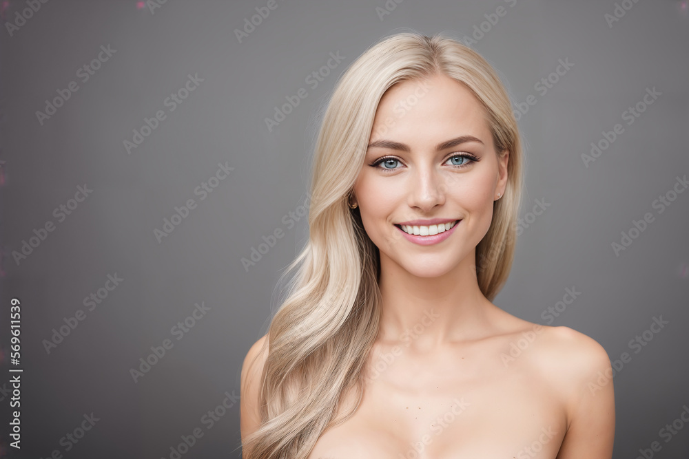 Beautiful Woman Blonde Beauty Close up Portrait On Gray Background Beautiful Woman Blonde Beauty Close up Portrait On Gray Background