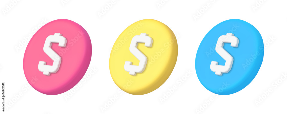 Dollar USD cash money circle button financial economy banking accounting 3d icon set vector Dollar USD cash money circle button financial economy banking accounting 3d icon set vector