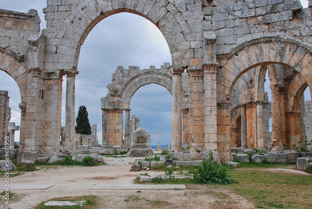 remains of the pillar of Saint Simeon at the Church of Saint Simeon Stylites in Syria near Aleppo