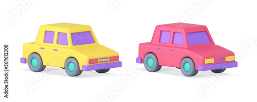 Car automobile passenger transportation speed motor vehicle engine city movement 3d icon set vector