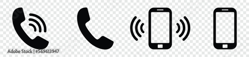 Ringing phone icon set. Telephone call sign. Smartphone ringing symbol on Transparent background. Vector illustration