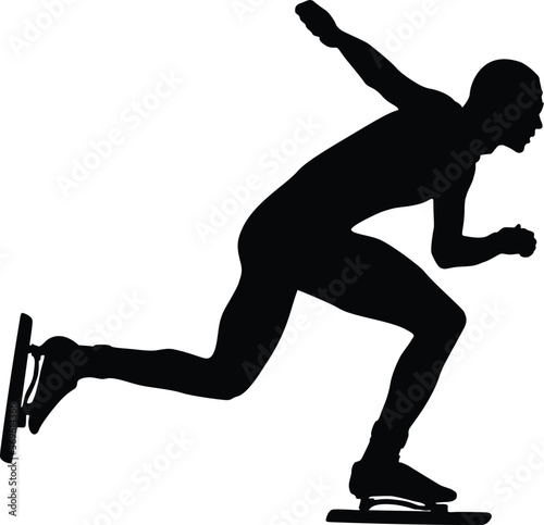 black silhouette athlete speed skating side view 