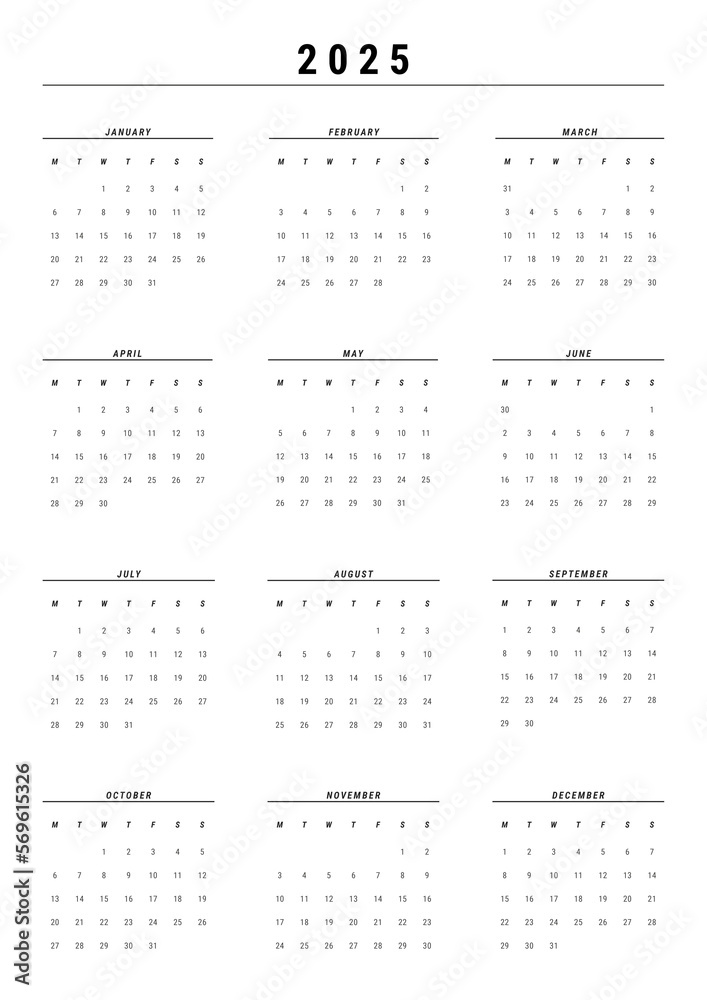 Black and White 2025 Calendar template