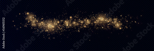 Golden glitter.Light effect.Glittering particles background. Gold dust on a transparent background. © kulinskaia