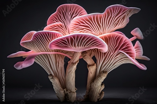 Edible pink oyster mushrooms generative ai photo