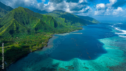 Aerial of Tahiti Iti and its lagoon, Society Islands, French Polynesia, South Pacific, Pacific