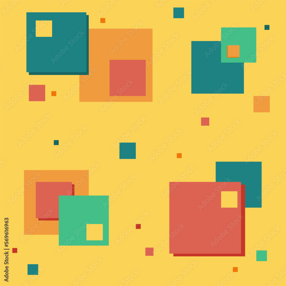 Abstraction. Squares in a warm color scheme, on a yellow background. Abstraction. Squares in a warm color scheme, on a yellow background.