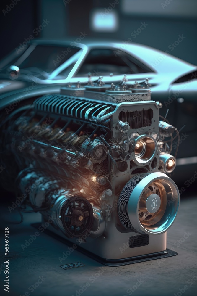 Car engine concept. Metal vehicle motor. Generative AI