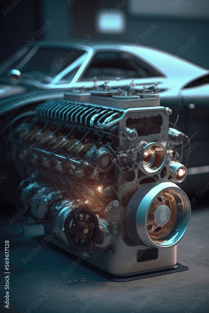 Car engine concept. Metal vehicle motor. Generative AI Car engine concept. Metal vehicle motor. Generative AI