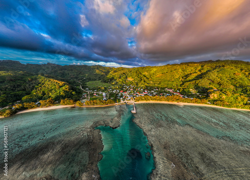 Aerial of Avera, Rurutu, Austral islands, French Polynesia, South Pacific, Pacific photo