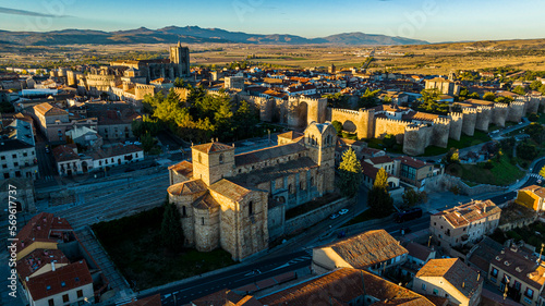 Early morning aerial of the walled city of Avila, UNESCO World Heritage Site, Castilla y Leon, Spain, Europe photo