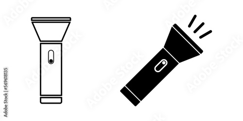 Vector icon with flashlight on white backboard. Line and black illustration of flashlight.