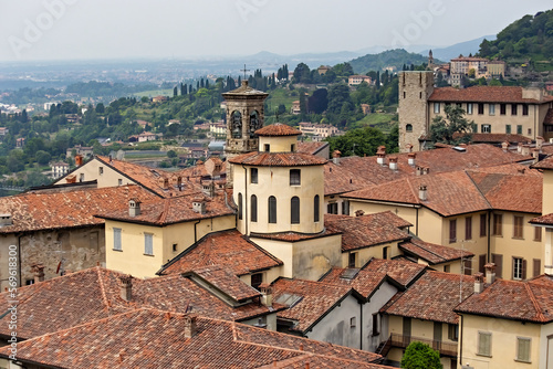 Aerial view of the Citta Alta (Upper town) in Bergamo, Italy