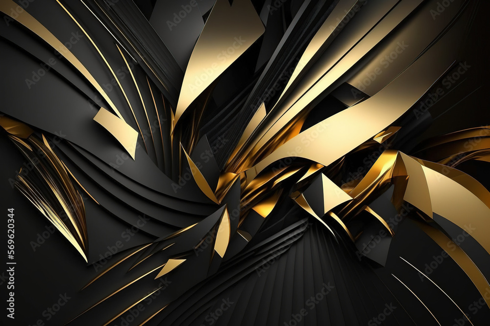 Abstract black and gold background. Luxury wallpaper. AI Stock