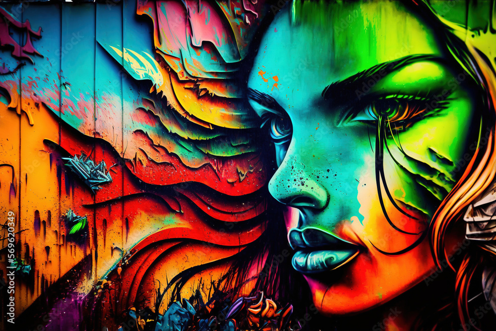 Graffiti on the wall. Urban wallpaper. AI Graffiti on the wall. Urban wallpaper. AI