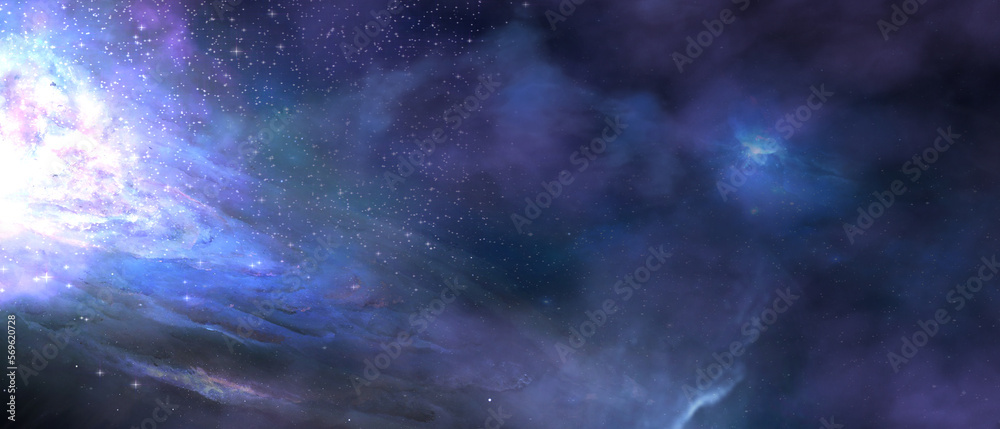 Space background. Abstract galaxy, universe. Magic sky, purple space.  3d render