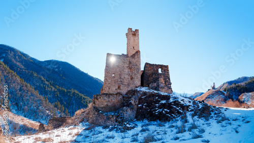 Tsori (Tskhyori) - an ancient city-settlement in Ingushetia Located in the Dzheyrakhsky district, Russia. A complex of combat towers, crypts and residential buildings. photo