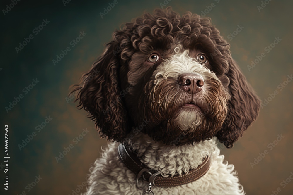 Portrait of a lagotto romagnolo dog. Photographed in a studio. Italian
