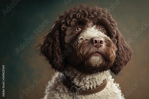 Portrait of a lagotto romagnolo dog. Photographed in a studio. Italian water dog and truffle dog are some names for the puppy dog. Generative AI photo