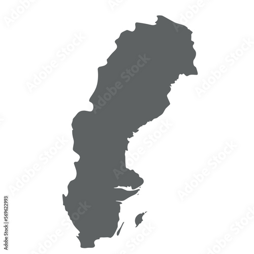 Sweden - smooth grey silhouette map of country area. Simple flat vector illustration.