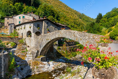 Fabbriche di Vallico, Ponte Colandi, 14th century pedestrian bridge, Turrite Cava stream, Garfagnana, Tuscany, Italy, Europe photo