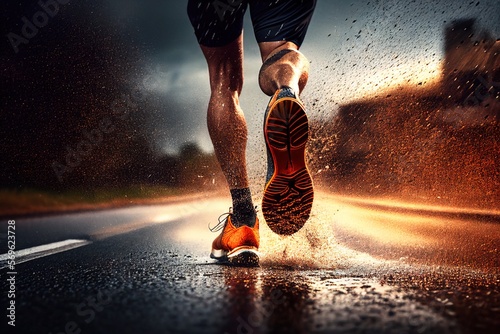 Running Woman On Rain Day Generative AI