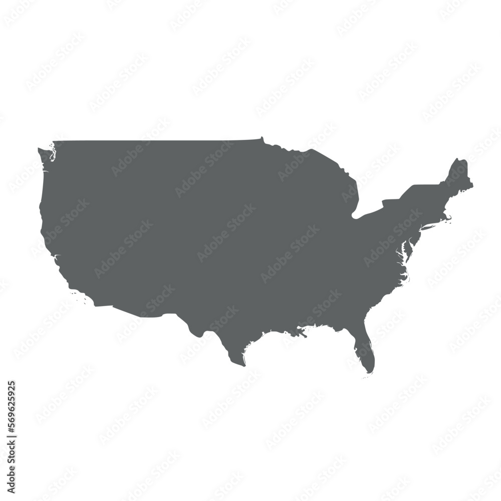 Fototapeta premium United States of America, USA - smooth grey silhouette map of country area. Simple flat vector illustration.