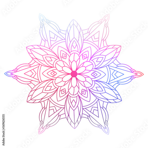 Hand drawn multi color gradient mandala with floral elements. Beautiful vintage colorful doodle ornament. Ethnic mosaic oriental vector outline sketch illustration isolated on white background