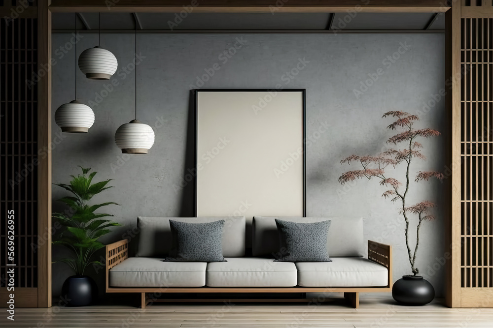 Japanese modern living room in earthy Morandi tones. Modern minimalist ...