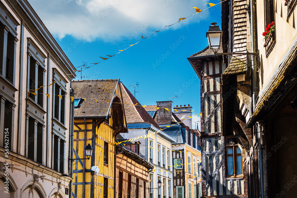 Street view of old village Troyes in France