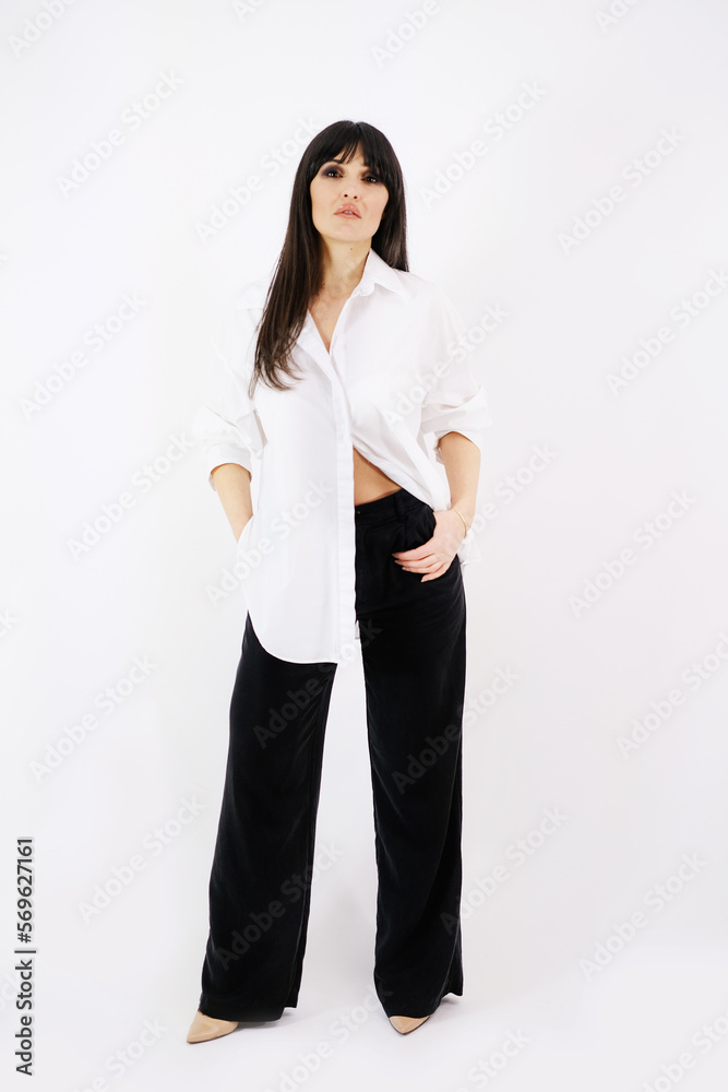 Feminine portrait young woman business dress white background successful lady Feminine portrait young woman business dress white background successful lady