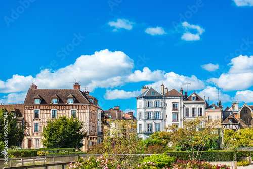 Street view of old village Troyes in France photo