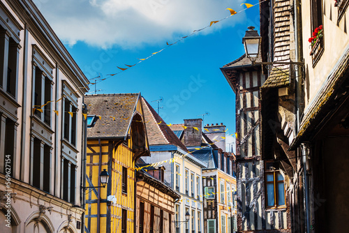 Obraz na płótnie Street view of old village Troyes in France w salonie