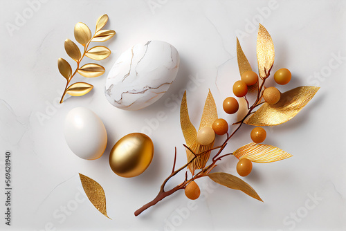 Easter template with eggs and willow branch. Generative AI