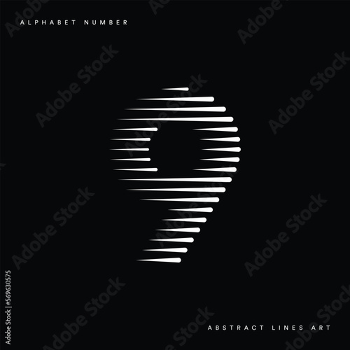 Number 9 with Abstract Line Pattern