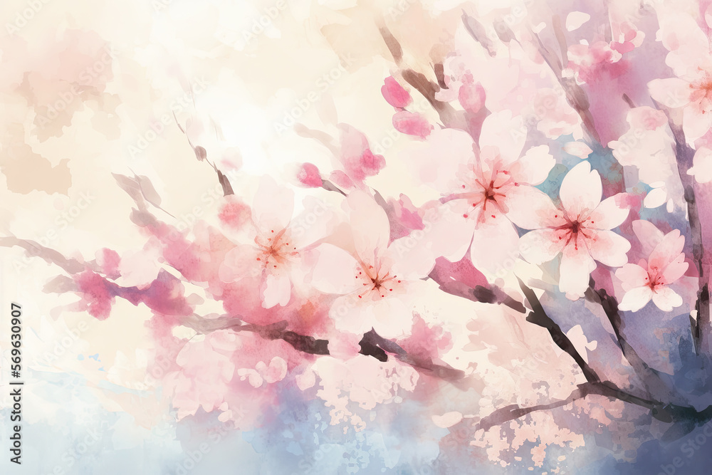 Cherry blossoms, watercolor, Generative AI