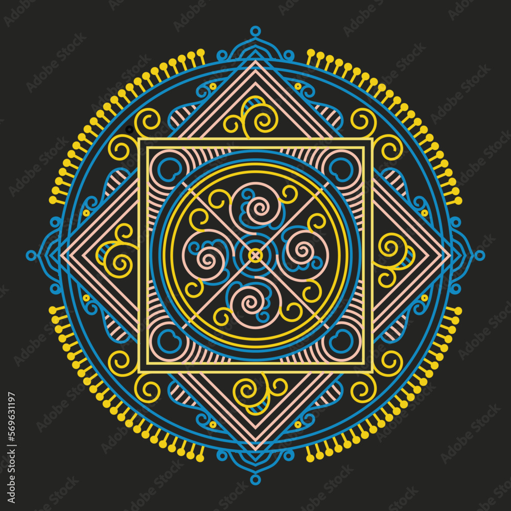 Indian Traditional and Cultural Rangoli, Alpona, Kolam, or Paisley vector line art. Bengal art India. centuries-old Bengali art tradition of the Bengal region, for textile printing, logo, wallpaper