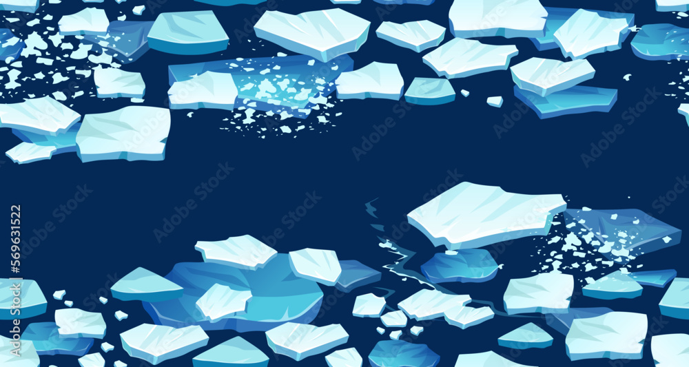 Atlantic, antarctic floes, glaciers and icebergs floating on surface