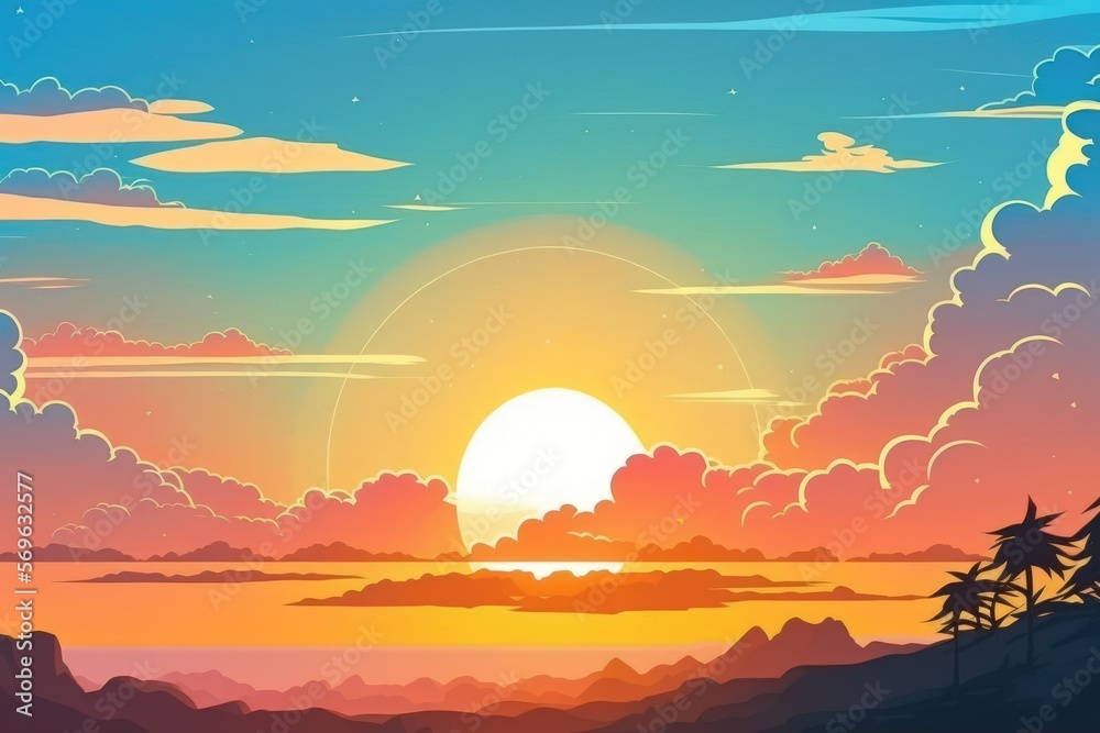 sunlight sunset with blue sky background. Generative AI