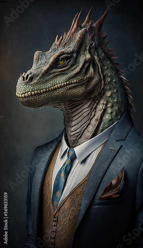 dragon monster reptile, formal suit 