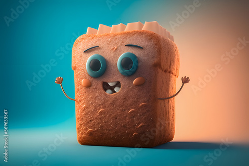 bread Adorable and lovable character 3d cute, 3d cartoon character AI Generative,  AI Illustration photo