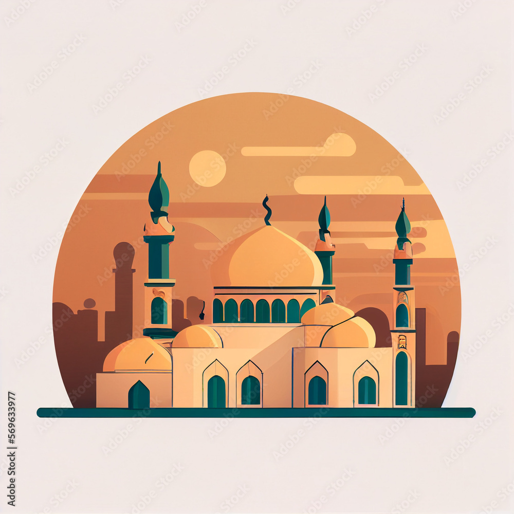 generative AI - illustration of a mosque at sunset
