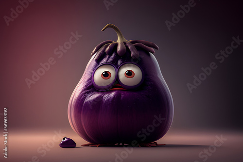 Generative AI illustration of conceptual art cute Eggplant photo