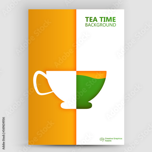 Tea abstract silhouette template in minimalistic geometric flat style. Creative colorful composition. Branding concept for menu, cover, flyer, banner.