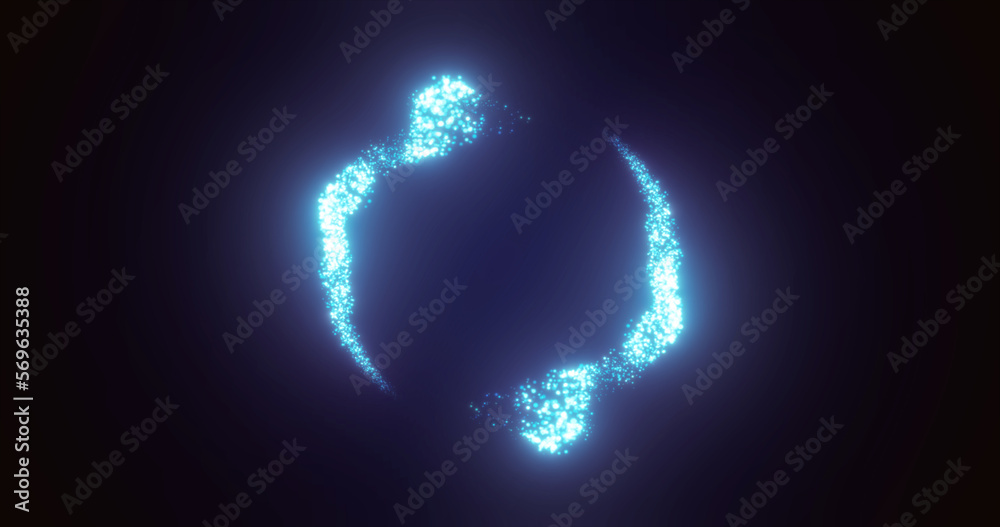 Abstract glowing looped circle made of blue lines of magical energy particles. Abstract background Abstract glowing looped circle made of blue lines of magical energy particles. Abstract background