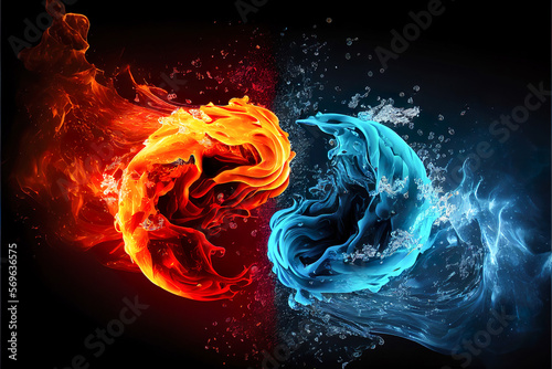 Water and fire, fighting concept, Generative AI.