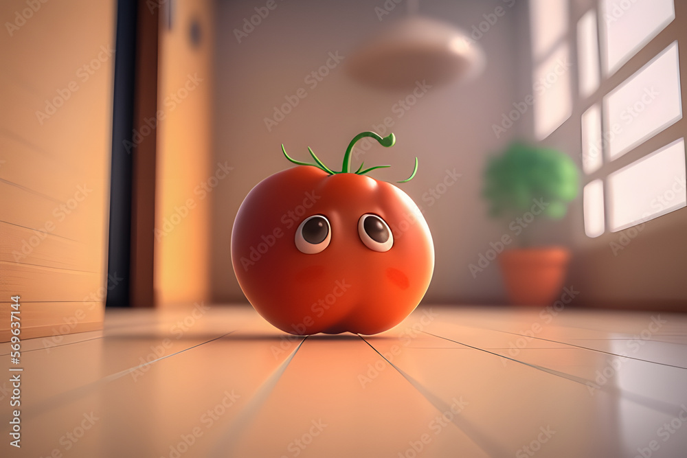 Tomato Adorable and lovable character 3d cute, 3d cartoon character AI Generative,  AI Illustration