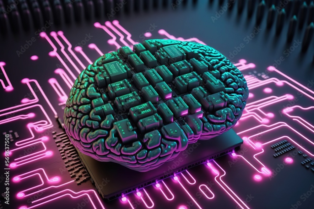 a brain on top of a circuit board Stock Illustration | Adobe Stock