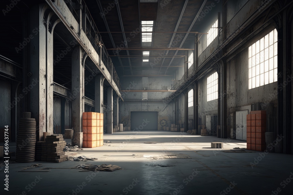 Fototapeta premium Empty Warehouse - Created with Generative AI
