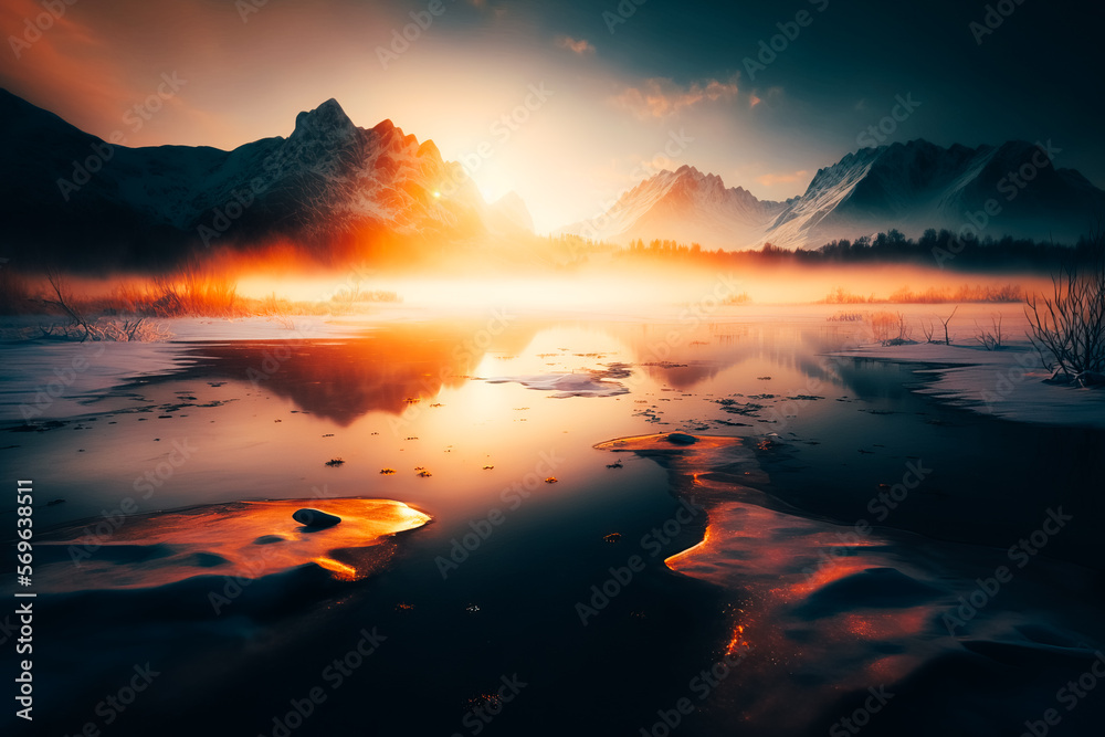 frozen lake scenery atmosphere photo